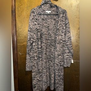 Plus Size 3X Brown and Black Long Hooded Open Cardigan